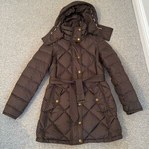Burberry Brit brown puffer coat.